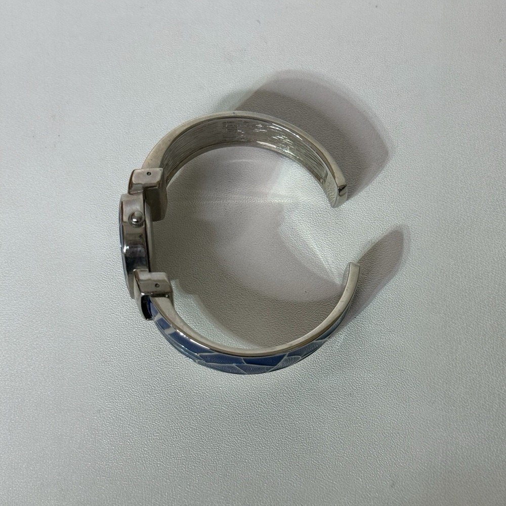 Open Cuff Womens Analog Watch Silver Tone Blue Oval Dial 6.5" Japan Movement - Picture 4 of 8
